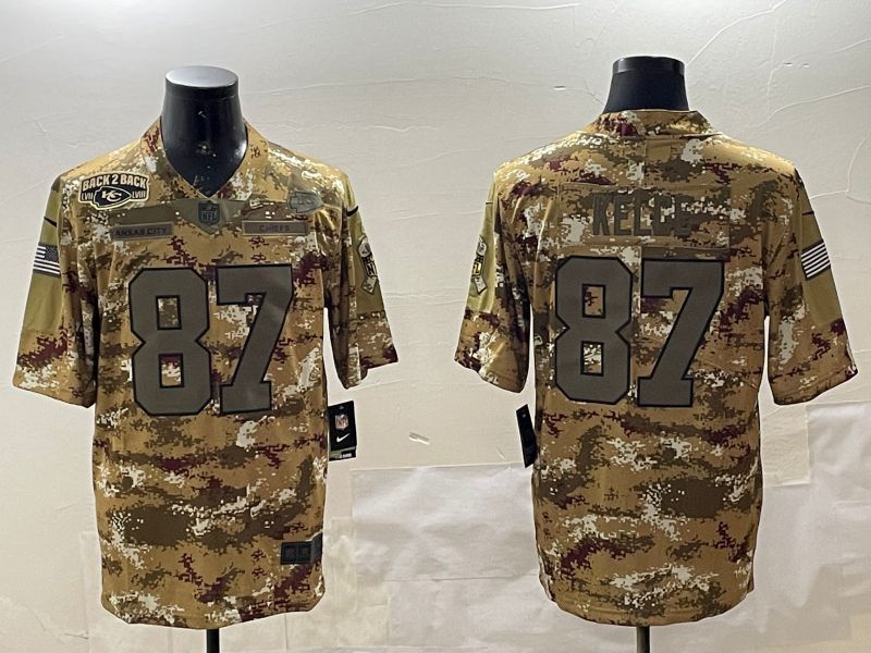 Men Kansas City Chiefs 87 Kelce Camo 2025 Nike Olive Salute To Service Limited NFL Jersey style 5